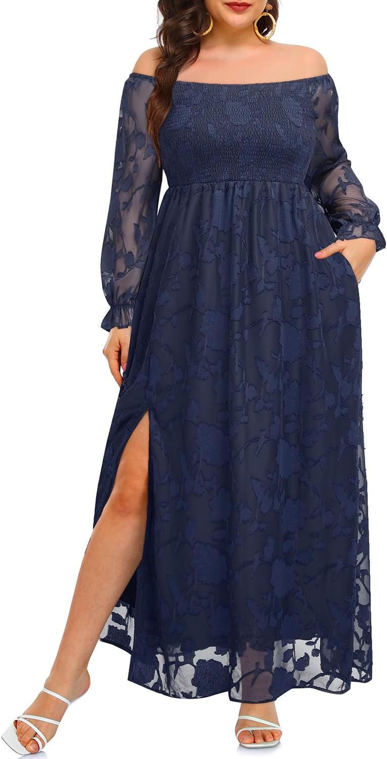 Plus Size Summer Dresses - Boho Casual Off Shoulder Maxi Dress