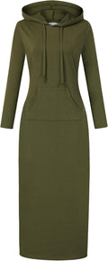 Women's Cotton Blend Pullover Maxi Hoodie Dress - Pocketed Casual Fit
