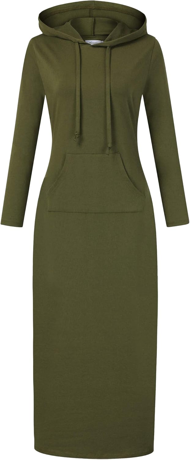 MISSKY Women's Casual Pocket Slim Pullover Maxi Hoodie Dress