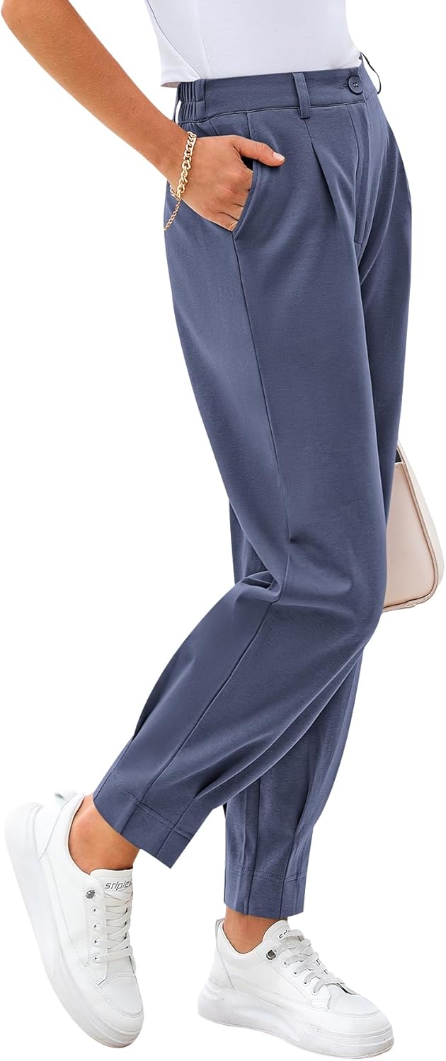 CFLONGE Women's Summer High Waisted Pants for Work and Casual