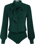 Women Bow Tie Neck Office Blouse Bodysuit - Tucked, Polished Fit