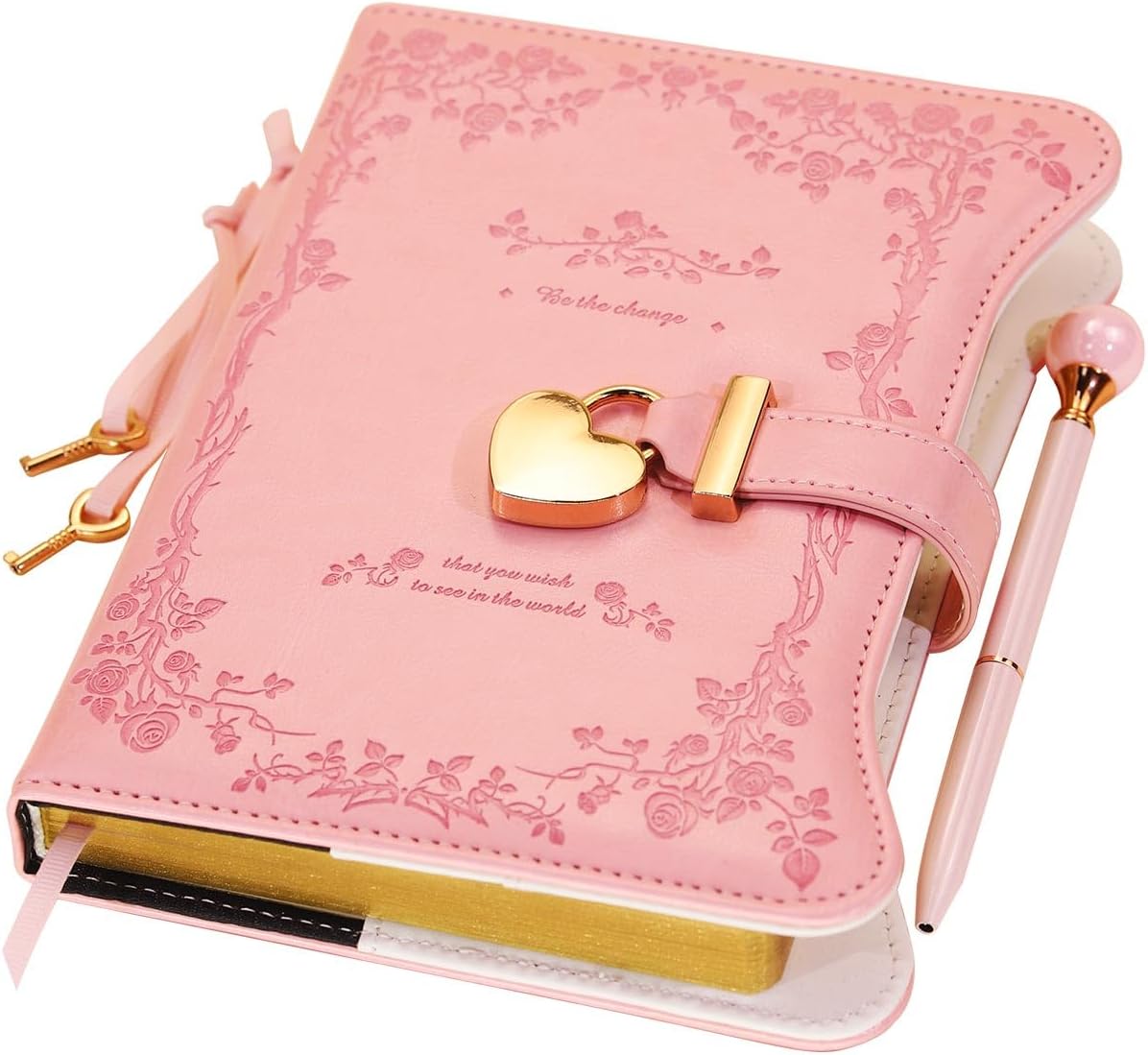 B6 Pink Lock Diary with Gold Pages - Hoci Poci