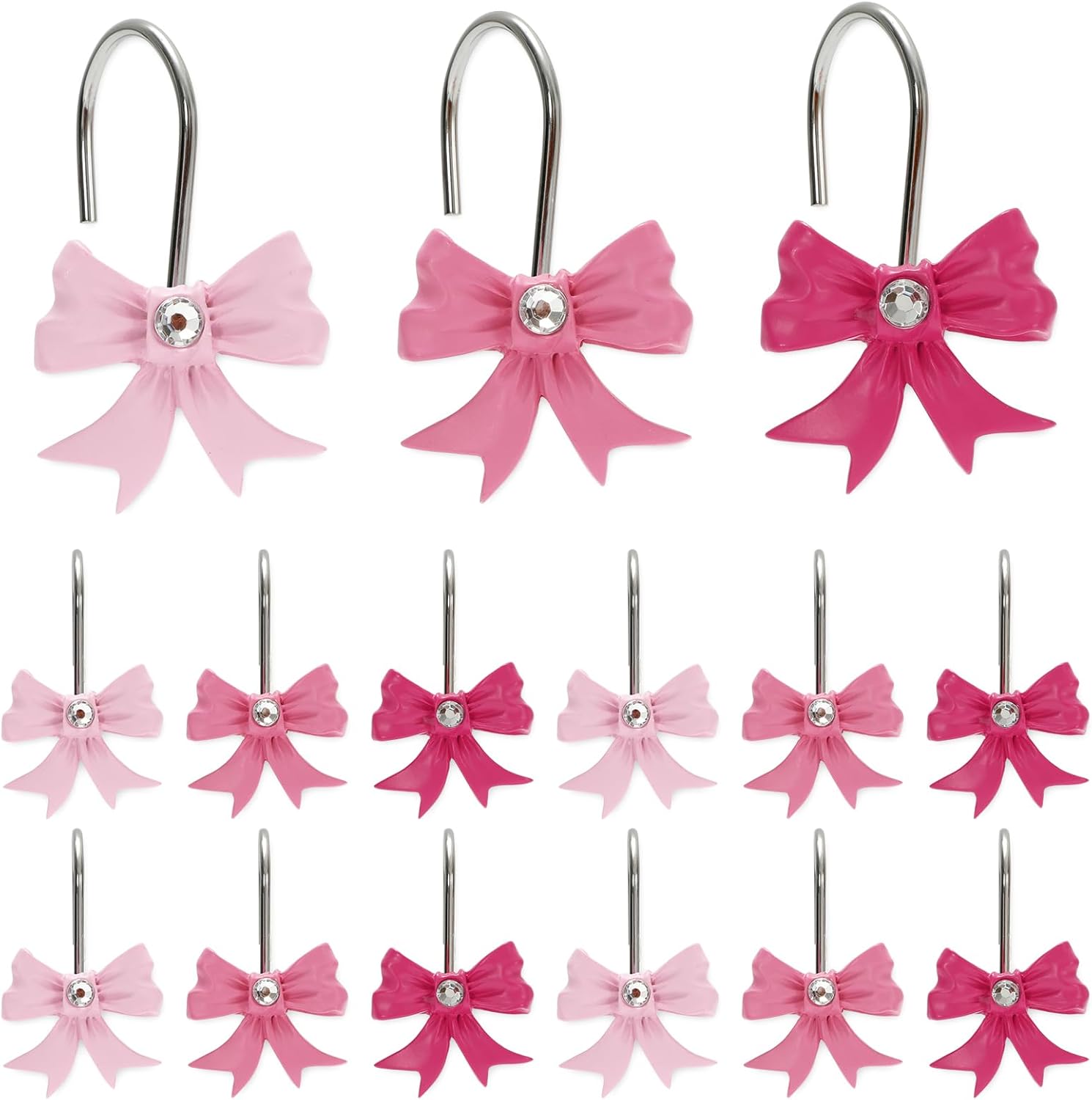 Pink Bow Shower Curtain Hooks - Charming Resin Hangers