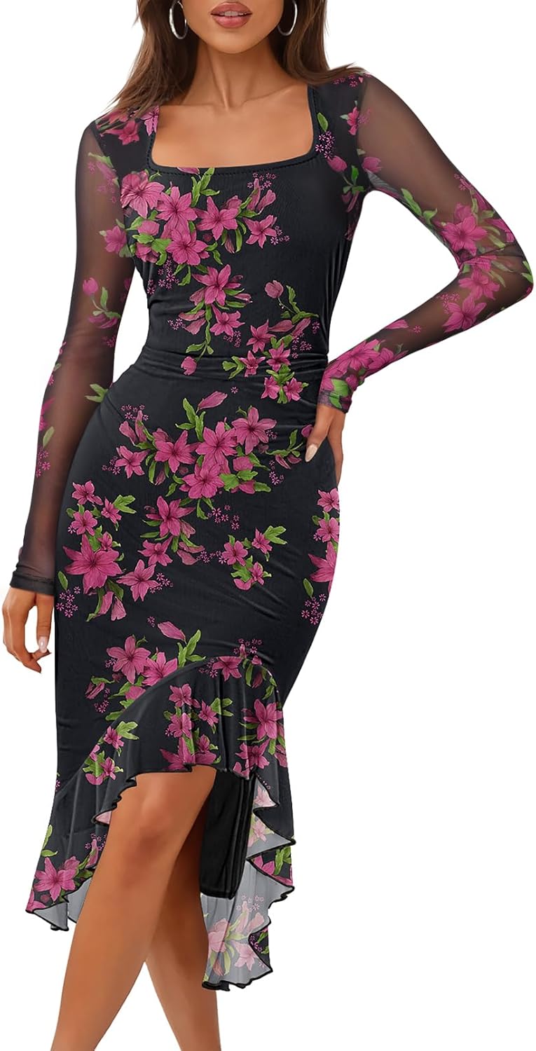 Elegant Bodycon Midi Dress for Fall Weddings and Parties