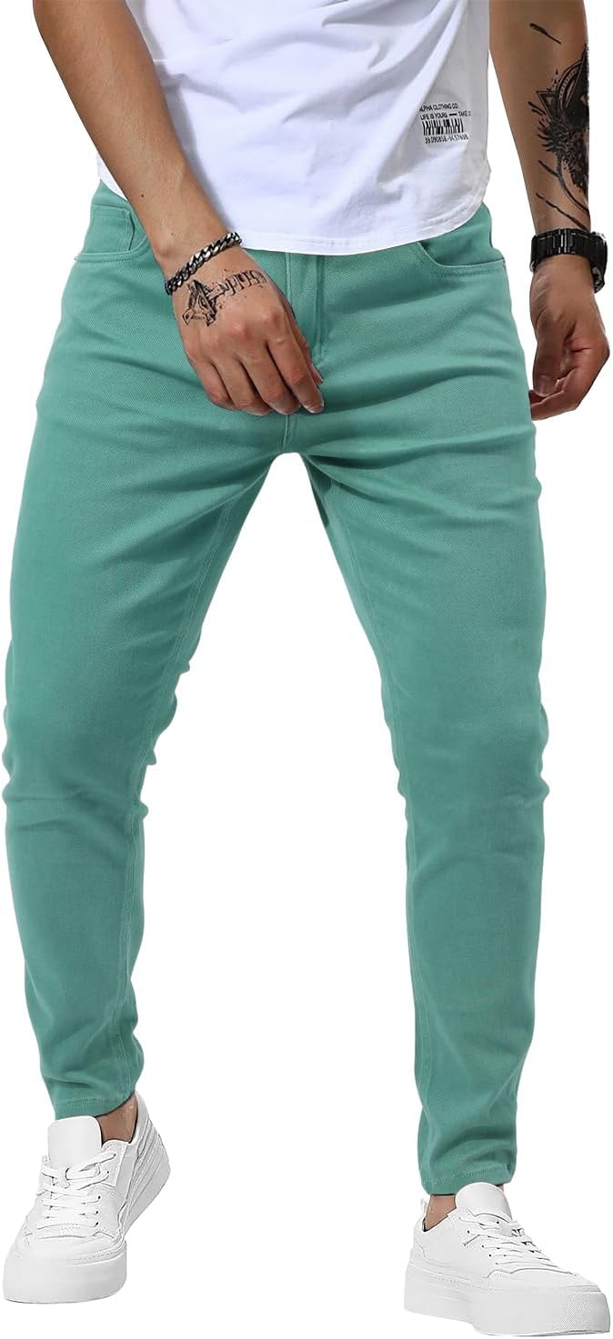 Woenzaia Mens Jeans Slim Fit Skinny Denim Stretch Tapered Pants