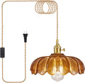 Plug in Pendant Light with Amber Glass Shade - Simple Plug-In Hanging