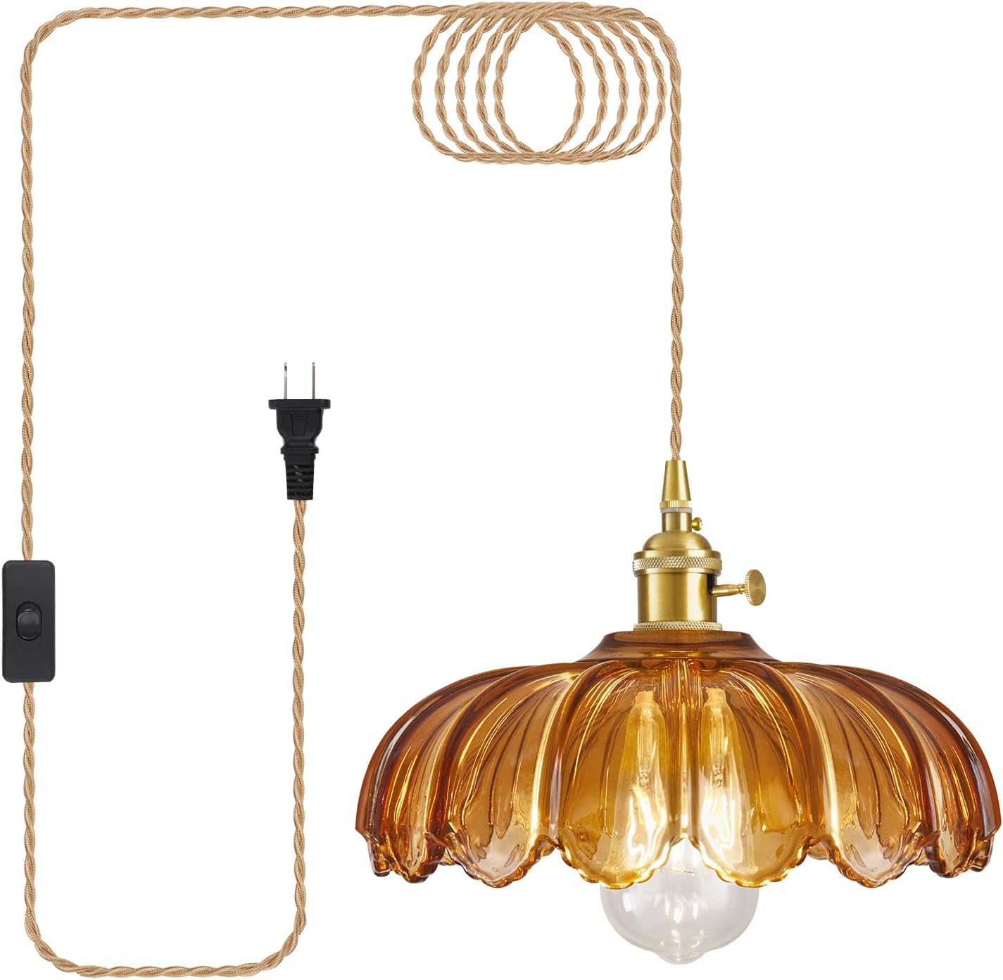 Plug in Pendant Light with Amber Glass for Modern Spaces