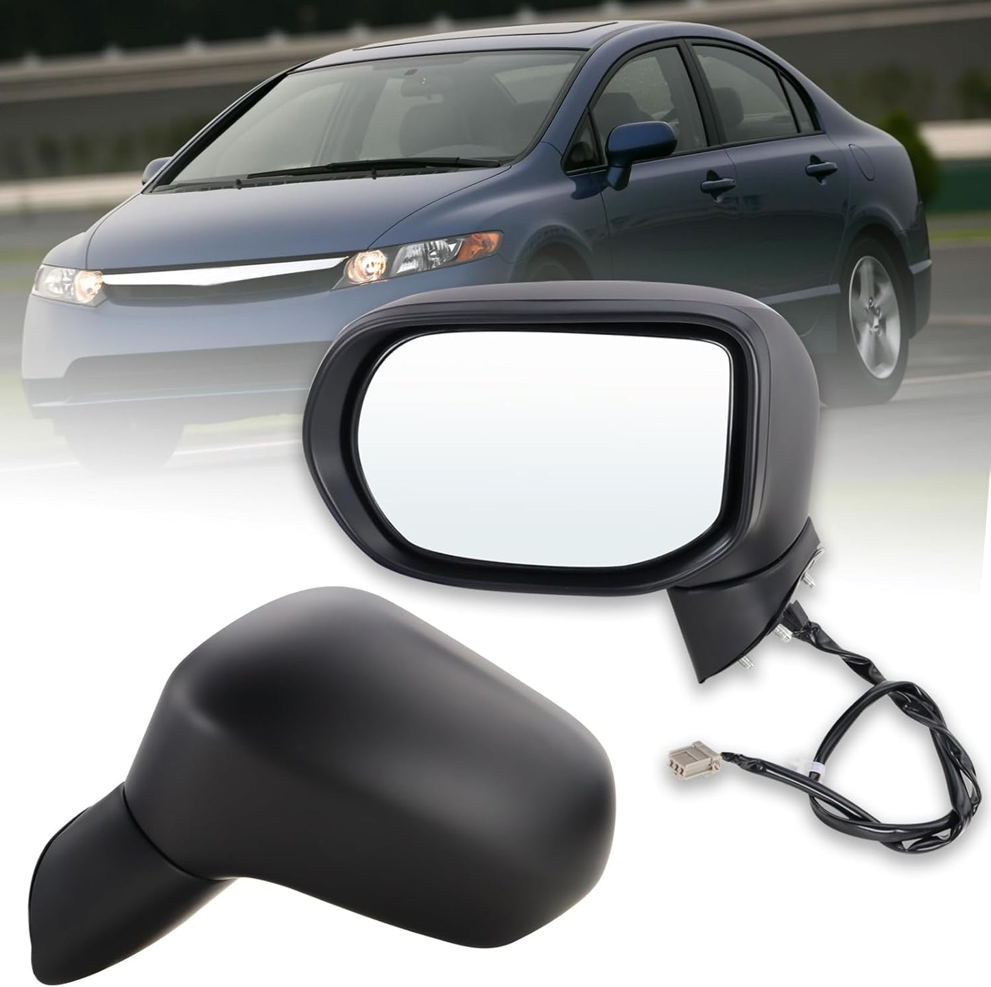 Left Driver Side Mirror for 2006-2011 Honda Civic - Power & Black