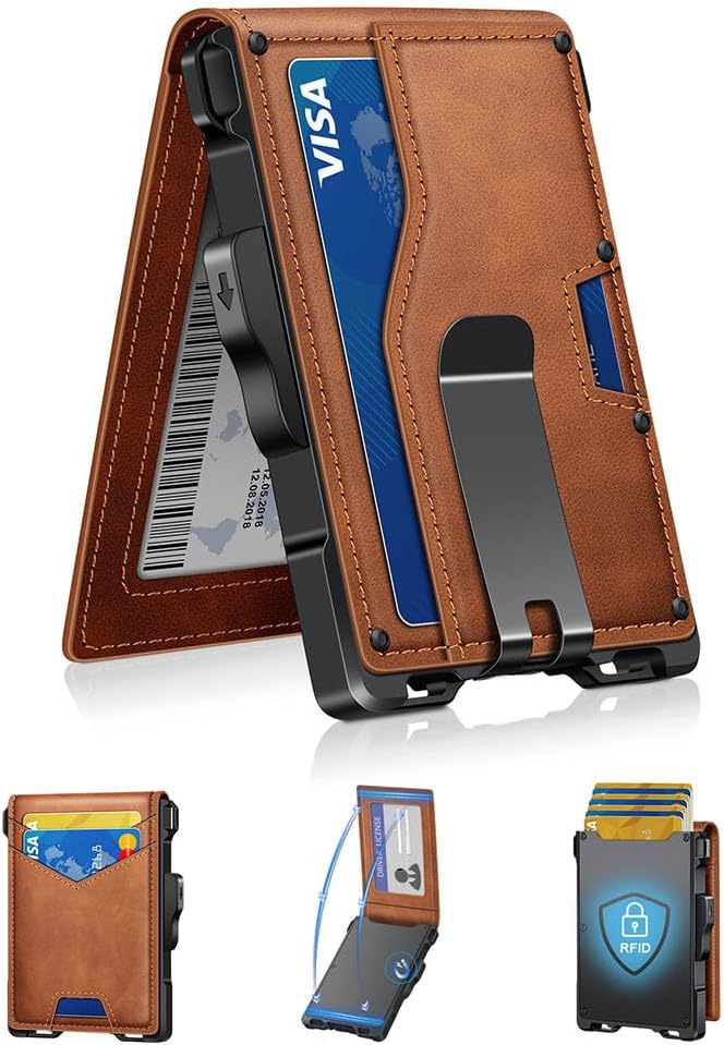 Minimalist Slim Wallet for Men with RFID Blocking and Money Clip