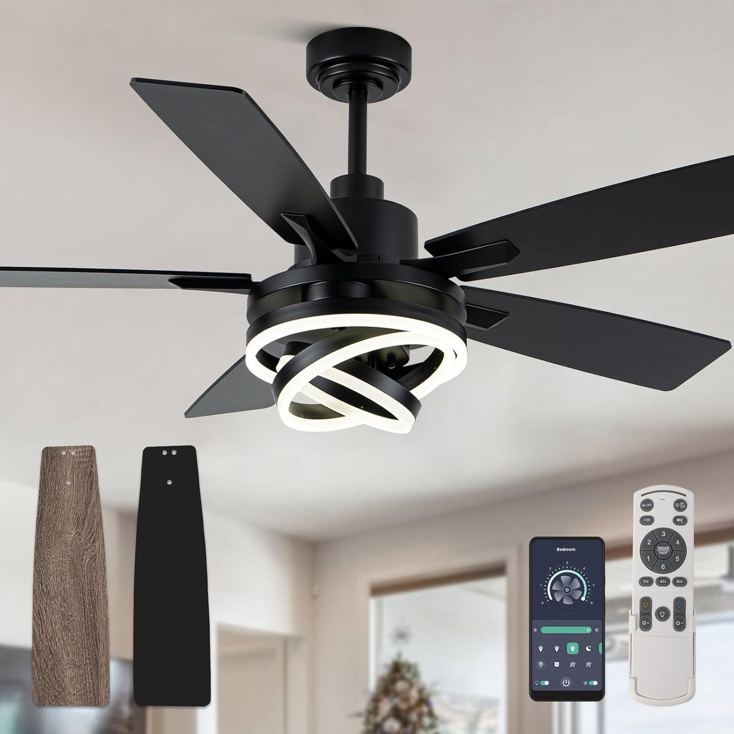 52 Chandelier Fan Black Modern Ceiling Fan with Lights Upgrade