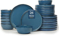 24 Piece Dark Ceramic Dinnerware Set Slate Blue for 8 - Minimalist