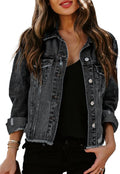 Sidefeel Women's Denim Jacket Long Sleeve Distressed Ripped Jean Coat
