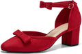 Coutgo Womens Chunky Low Heels Bow Pumps - Comfortable Everyday Style