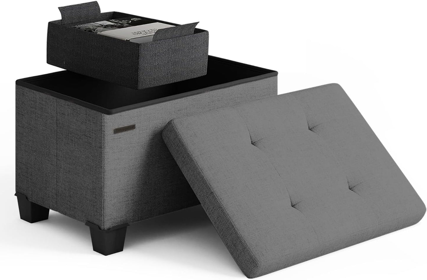 Storage Ottoman Cube with Removable Bin for Living Room Use