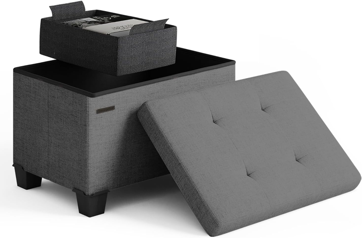 Storage Ottoman Cube with Removable Bin for Living Room Use