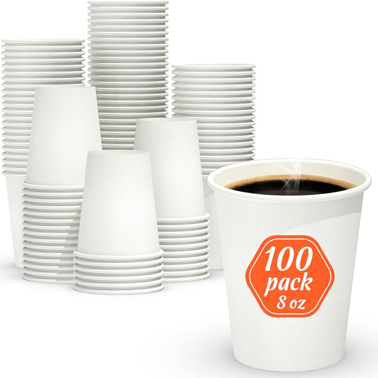 Leak-Free 8oz Hot Coffee Cups - 100 Count