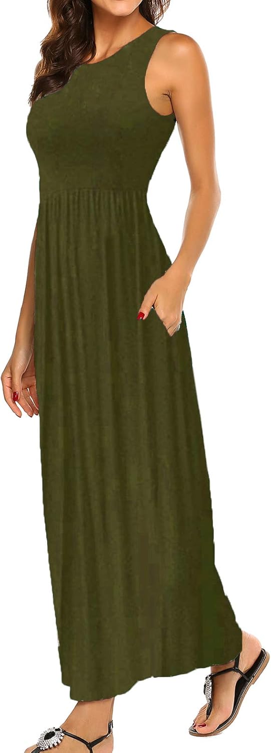 Hount Women's Summer Sleeveless Striped Flowy Maxi Dress