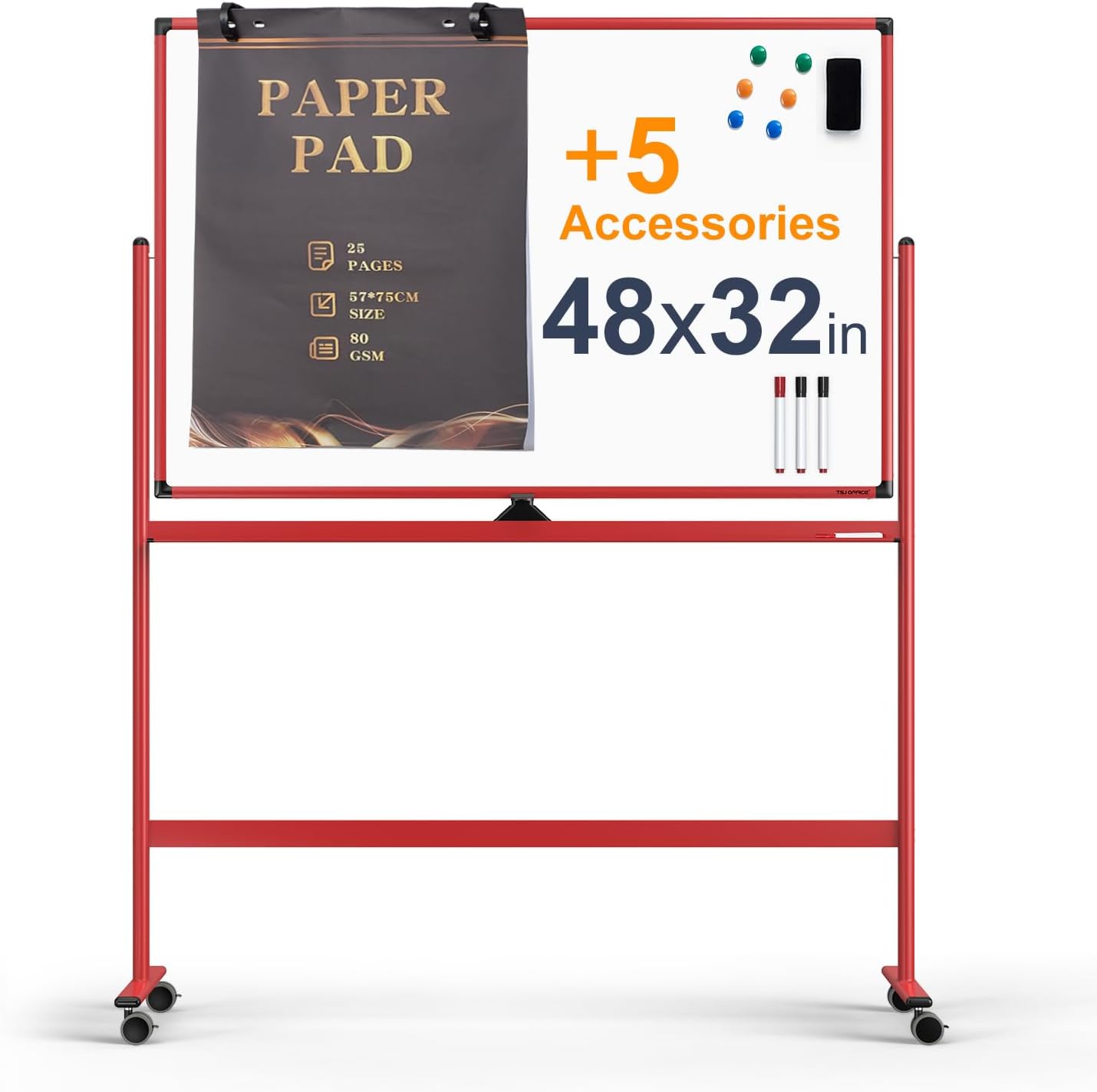 Large Dry-Erase Rolling Magnetic Whiteboard for Home & Office