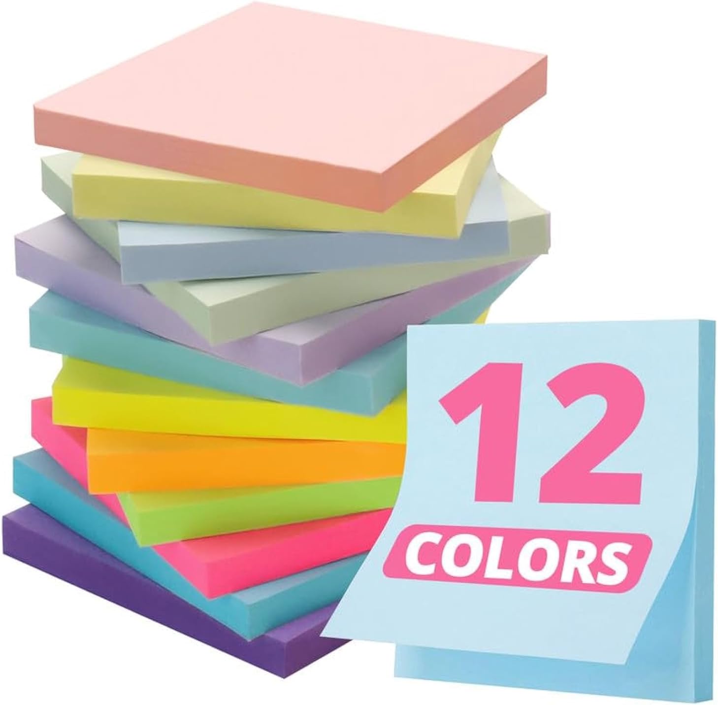 Soft Pastel Sticky Notes - 12 Pads for Ultimate Organization