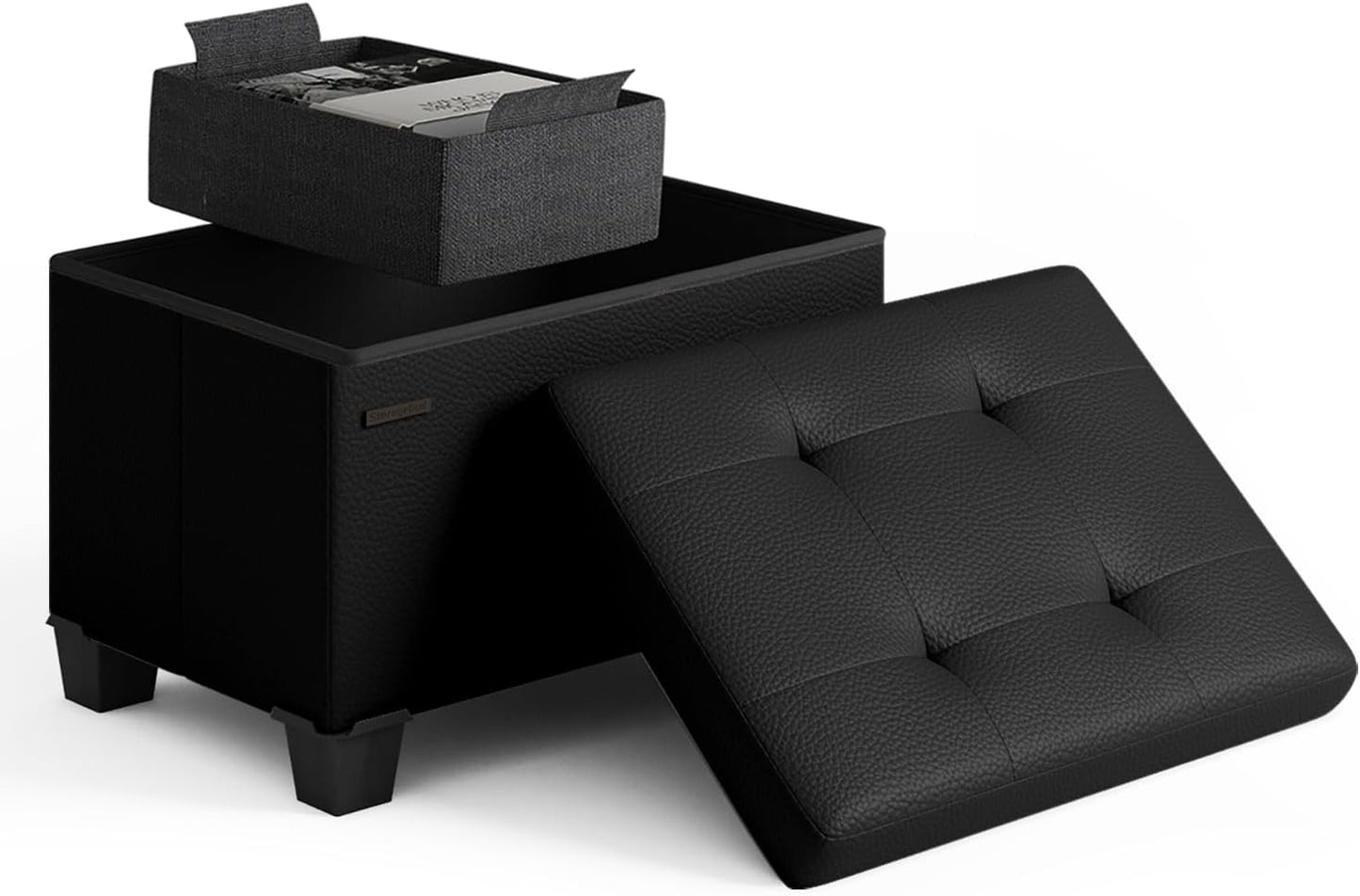 Storage Ottoman Cube with Small Bin for Living Room and Bedroom