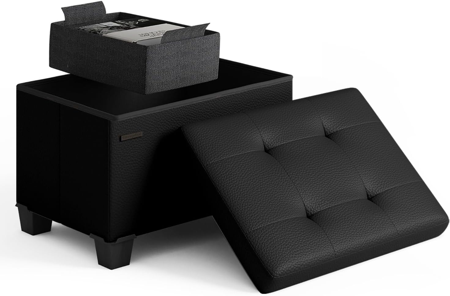 Storage Ottoman Cube with Small Bin for Living Room and Bedroom