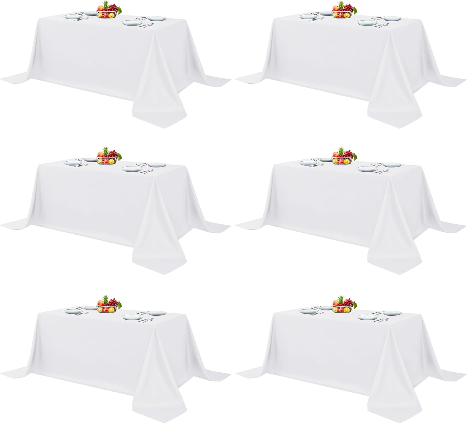 Fitable White Table Clothes for Rectangle Tables - Elegant 6 Pack