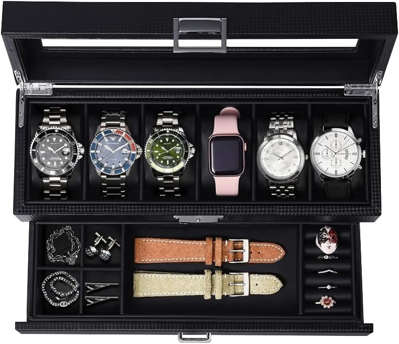 6Slot Men's Watch & Jewelry Box - Stylish & Organized!