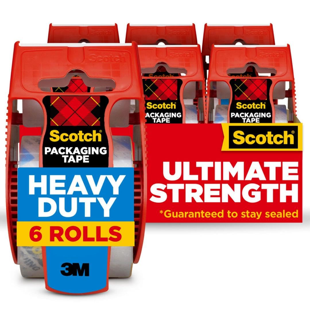 Scotch Heavy Duty Packing Tape for Shipping - 6 Rolls Included