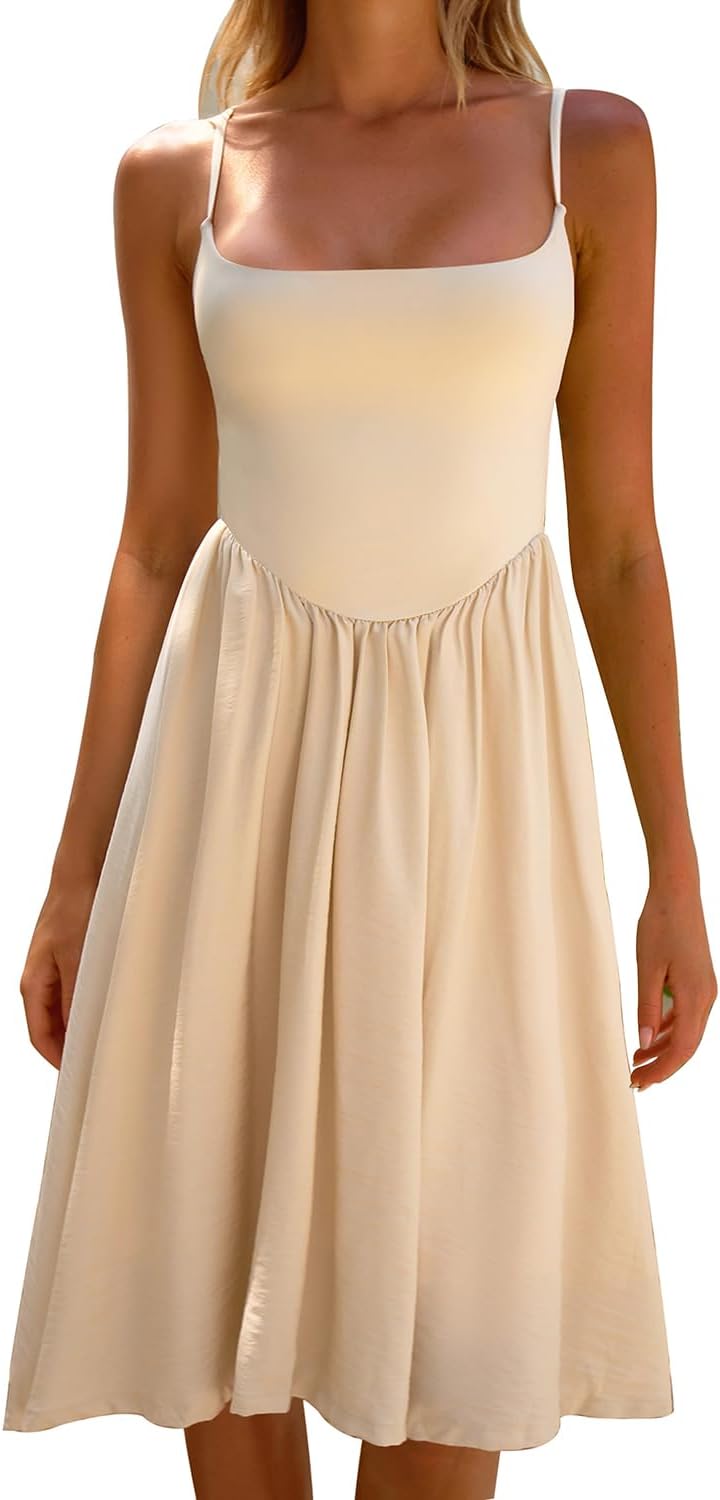 Chic Spaghetti Straps A-Line Midi Dress for Summer 2025 Style