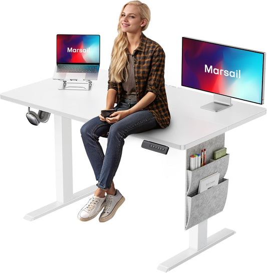 Marsail Electric Standing Desk - Ergonomic Height Adjust, Storage Bag, Headphone Hook