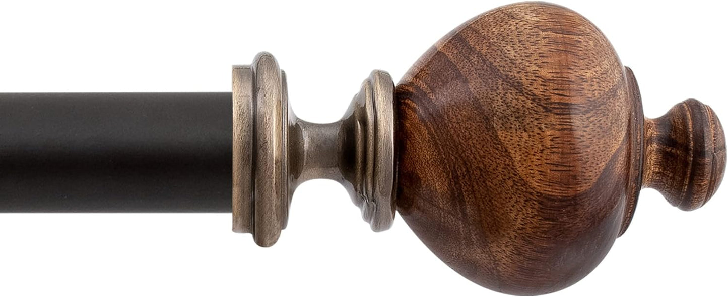 Adjustable Brown Curtain Rods - Heavy Duty with Natural Wood Finials
