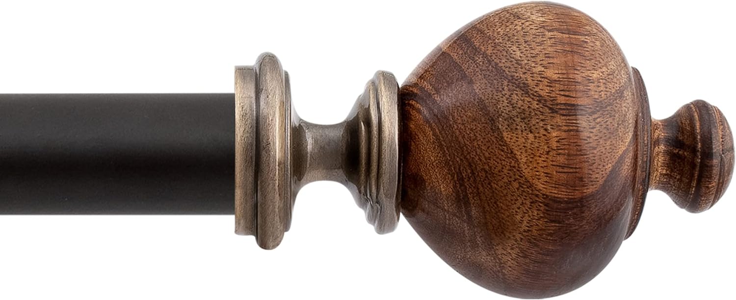 Adjustable Brown Curtain Rods - Heavy Duty with Natural Wood Finials