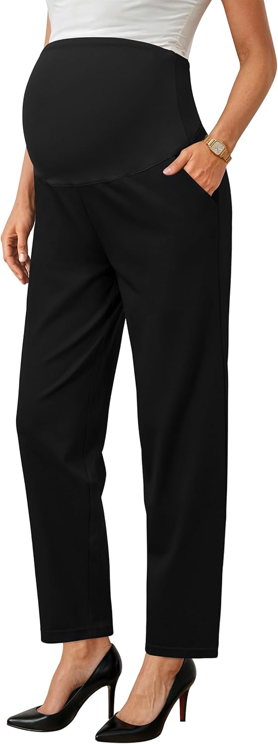 OUGES Womens Stretchy Maternity Over Belly Casual Work Pants