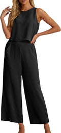 Women's Summer 2 Piece Outfit Set - Sleeveless Crop Top & Wide Leg