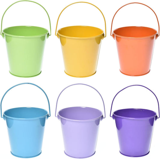 Colored Tin Buckets with Handle for Crafts and Party Favors