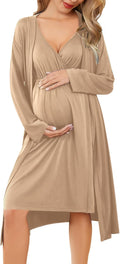 Maternity Nursing Gown and Robe Set - Sleeveless Nursing Nightgown