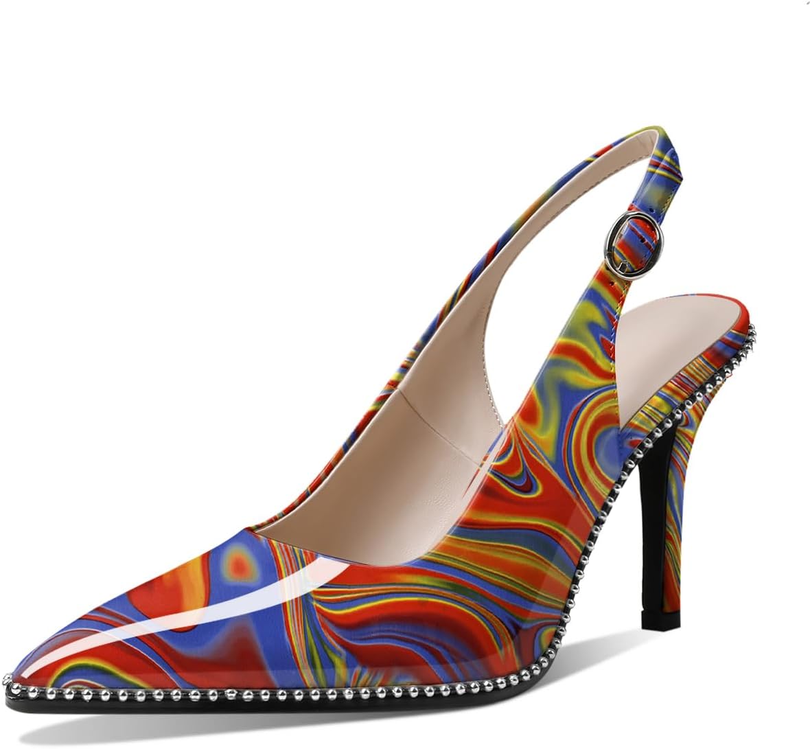 Zamikoo Women Beaded Pumps High Heel Slingback 3.5 Inch Stilettos