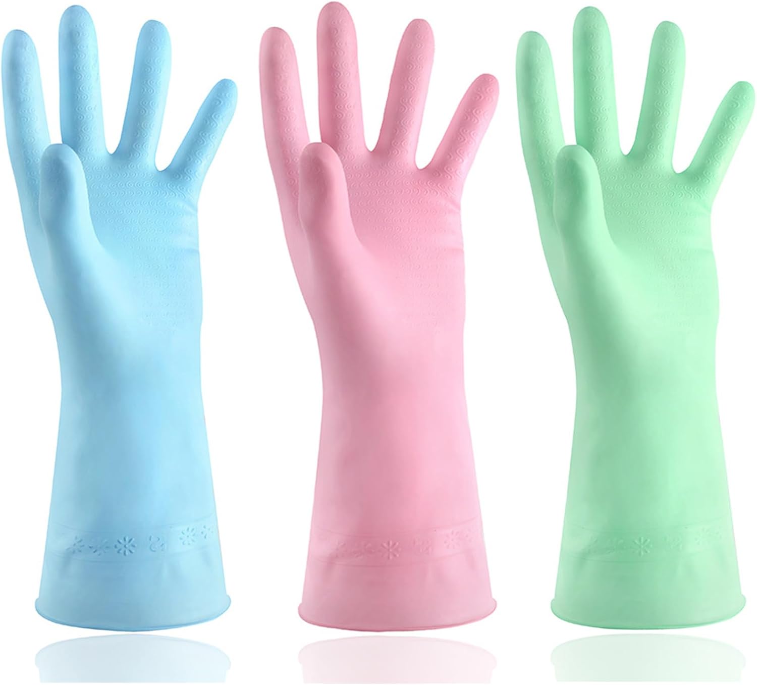 6 Pairs Rubber Reusable Cleaning Gloves for Kitchen - Water Resistant