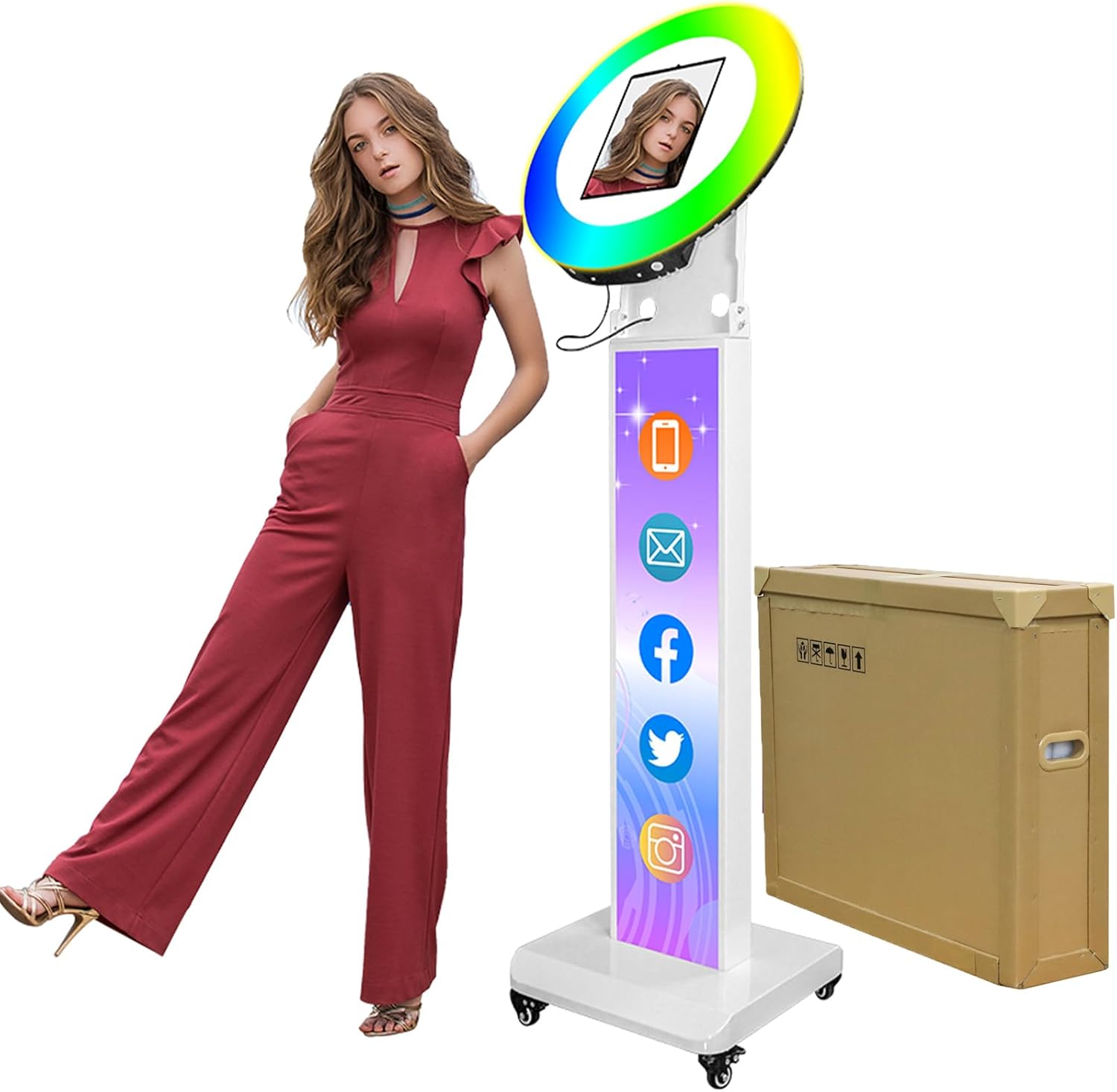 Portable Photo Booth for iPad with RGB Ring Light and Custom Logo