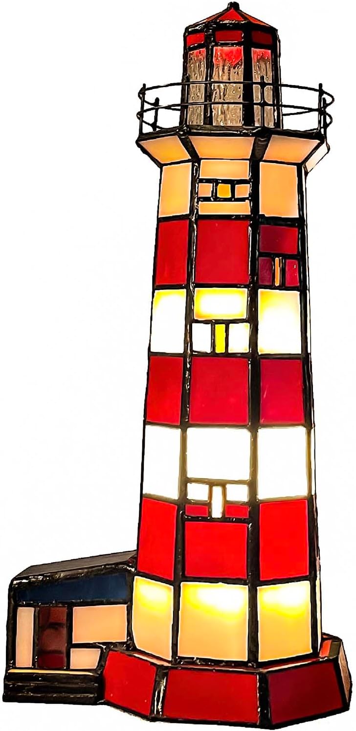 Bieye L10941 Tiffany Style Lighthouse Table Lamp