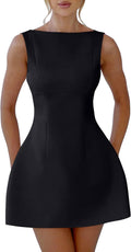 YMDUCH Women's A-line Sleeveless Mini Dress for Party Events