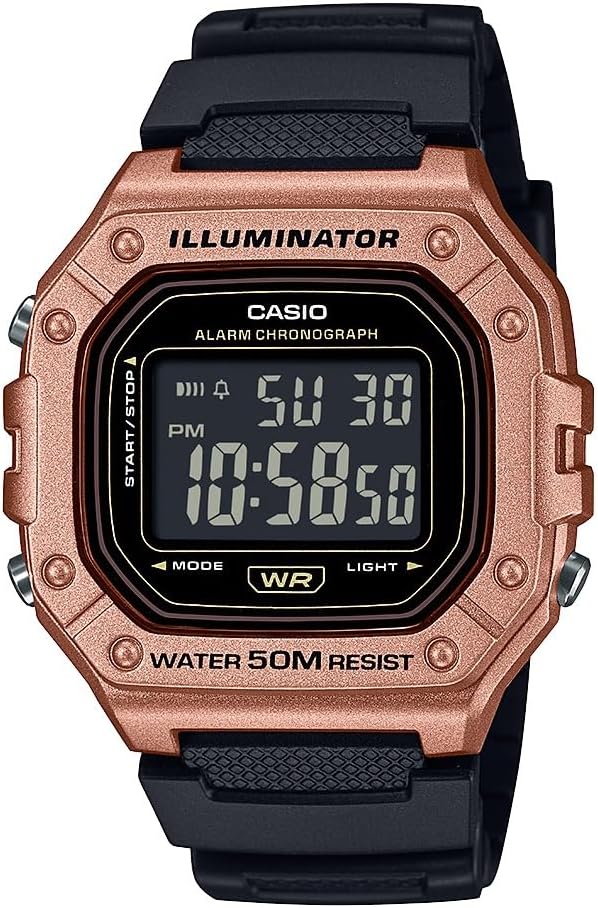Casio Men's Digital Watch | Black/Gold | 50M WR | LED Backlight & Stopwatch