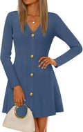 ZESICA Women's Fall Long Sleeve Sweater Dress - Casual V Neck Mini