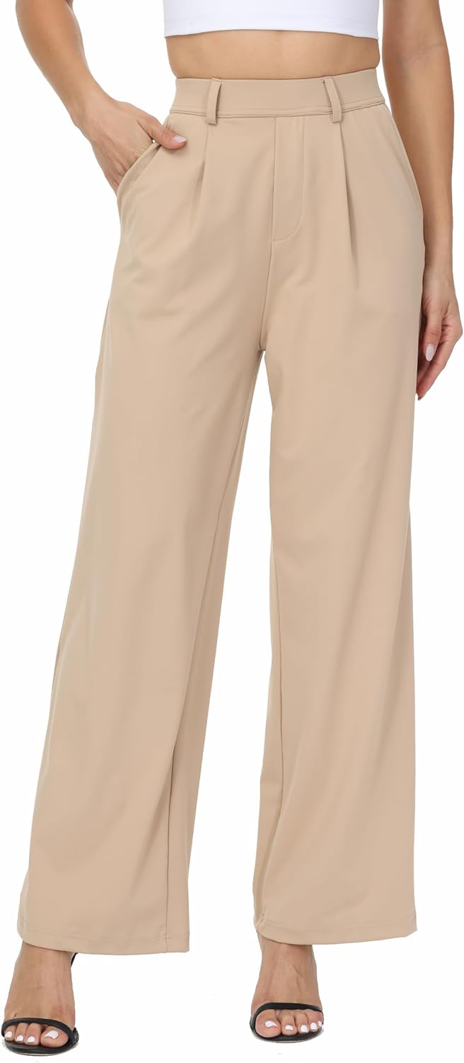 Womens Dress Pants Work Wide Leg Trousers for Office and Yoga