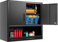 Garage Wall Cabinet with Doors and Shelves - Lockable Metal Storage
