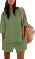 Womens Shorts Sets 2 Piece Outfits Summer Cotton Lounge Sets - Soft