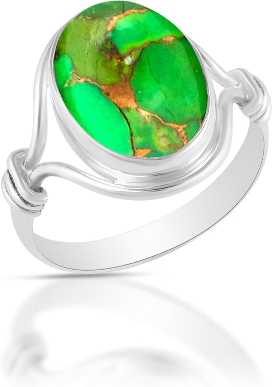 Solid 925 Sterling Silver Ring with Natural Gemstone for Women