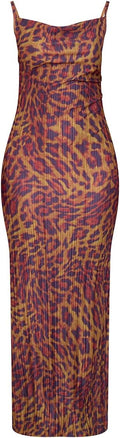 Cowl Neck Dress Sexy Strap Shoulder Pleated Maxi Dress - Flattering on