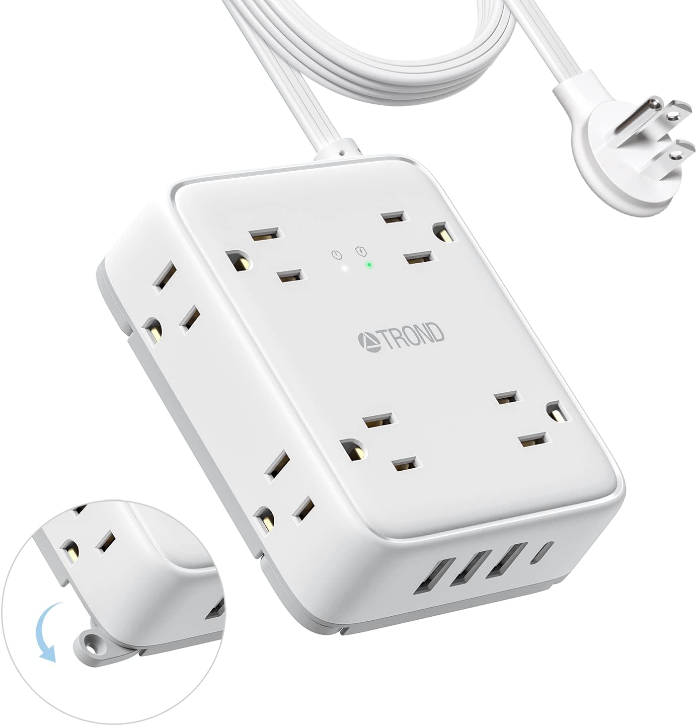 TROND 10ft Power Strip w/ USB-C: Surge Protection & Space-Saving Design