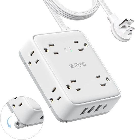 TROND 10ft Power Strip w/ USB-C: Surge Protection & Space-Saving Design